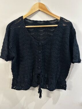 Black Crochet Knit Short Sleeve Mesh Lace Bolero shrug